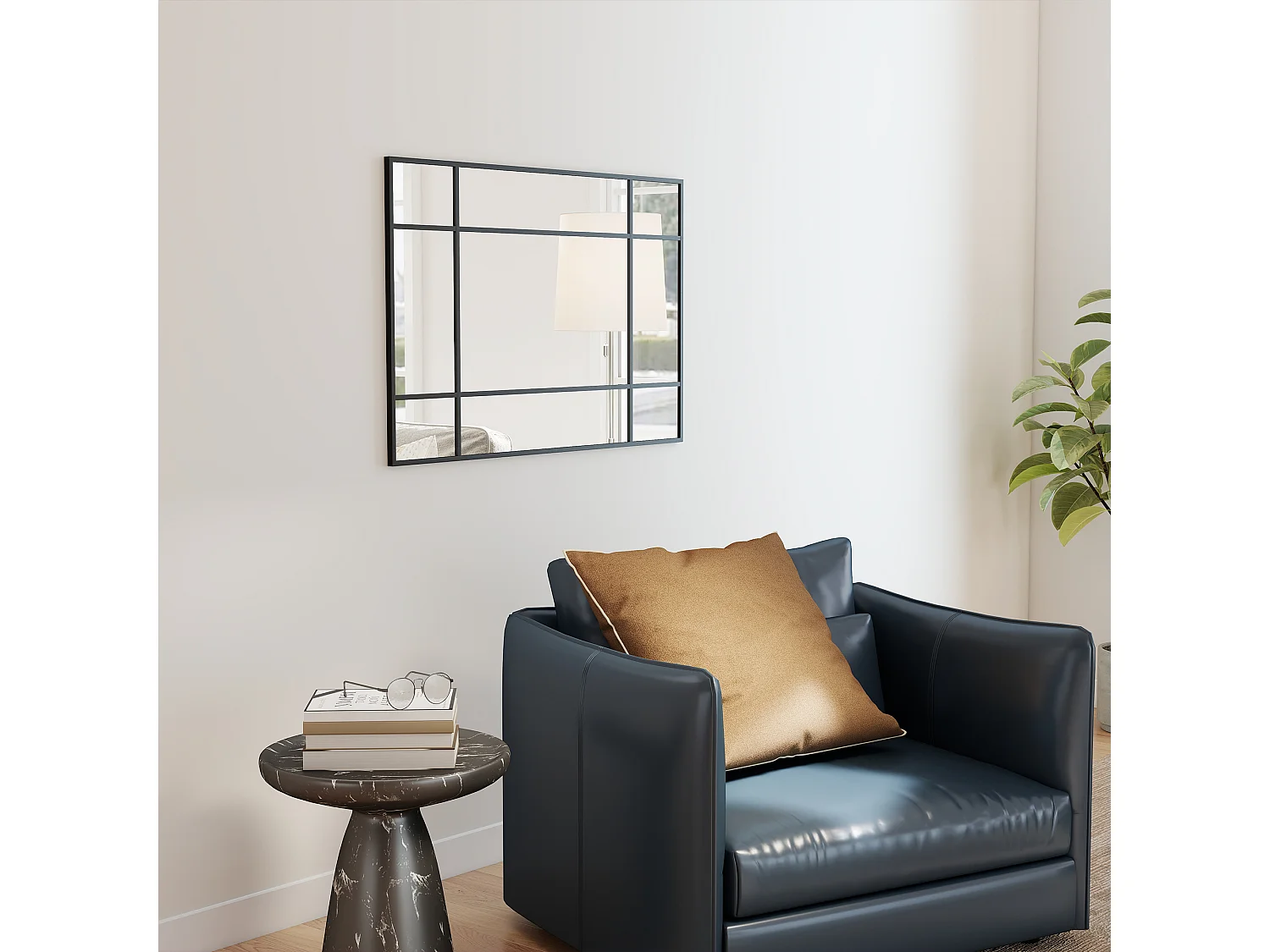 Specchio da parete stile finestra verticale orizzontale 90x60 cm nero