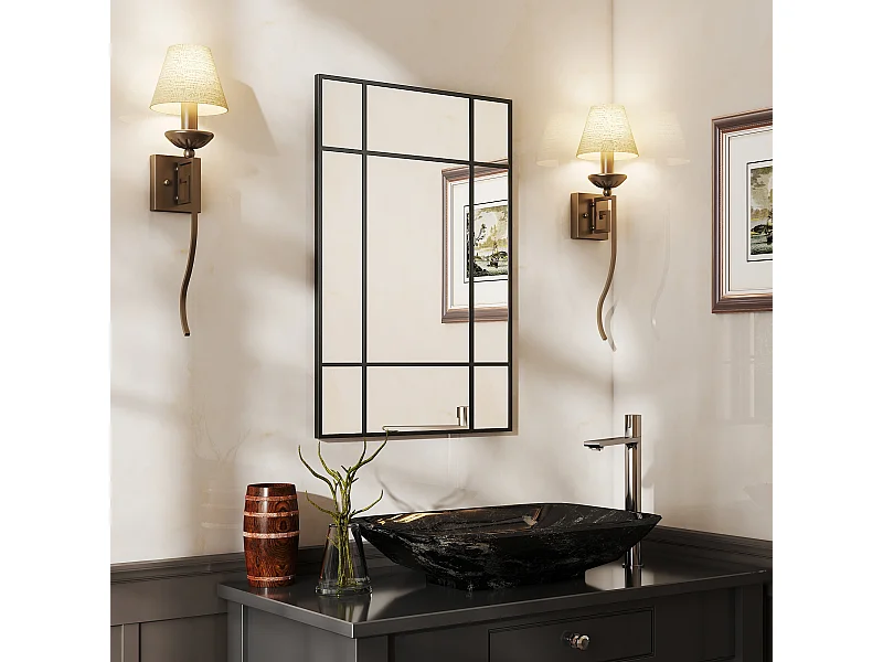 Specchio da parete stile finestra verticale orizzontale 90x60 cm nero