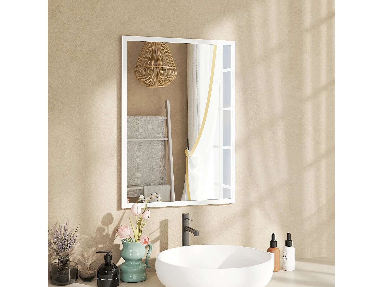 Specchio da parete rettangolare in vetro mdf con ganci 50x70cm bianco