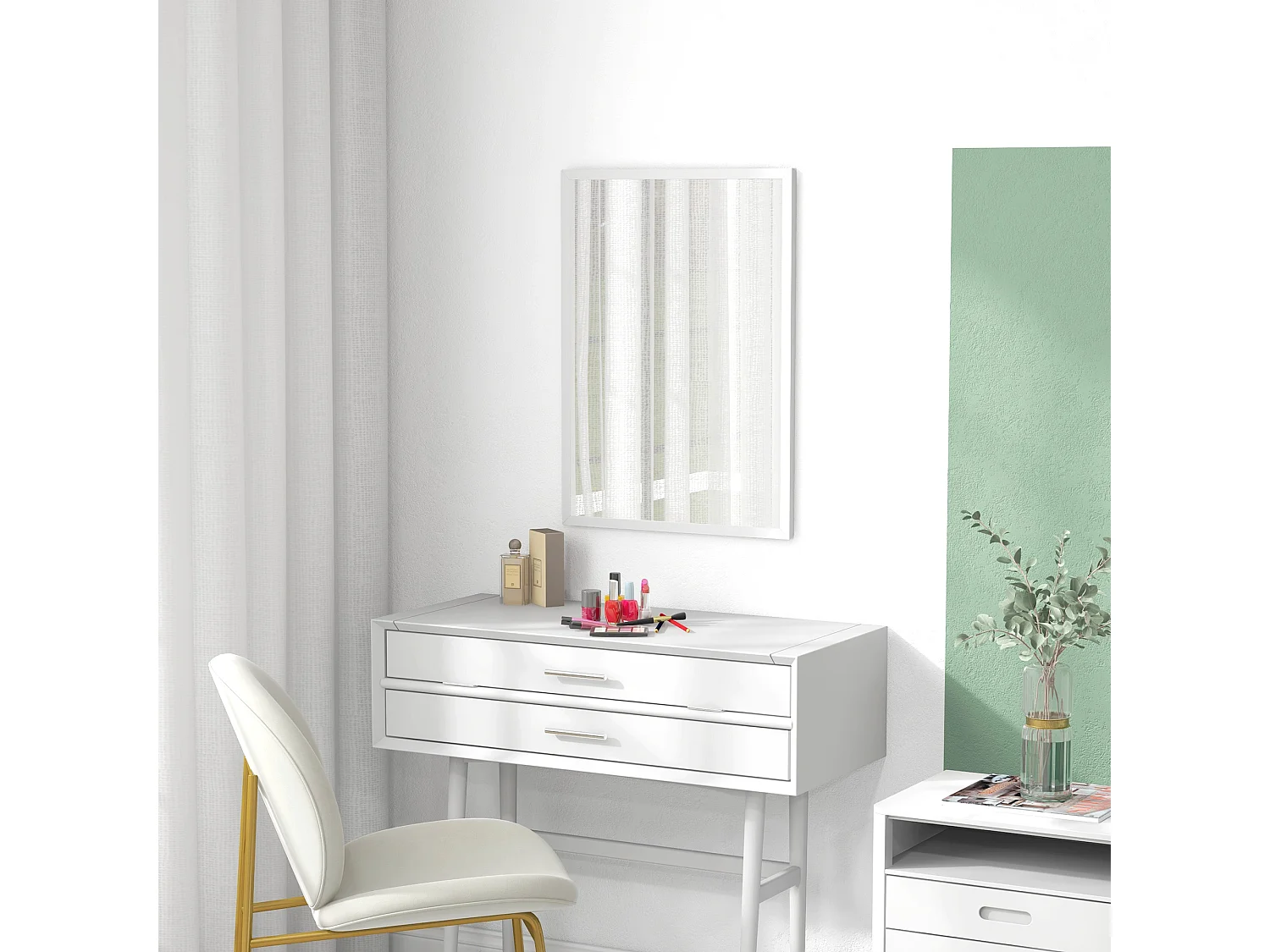 Specchio da parete rettangolare in vetro mdf con ganci 50x70cm bianco