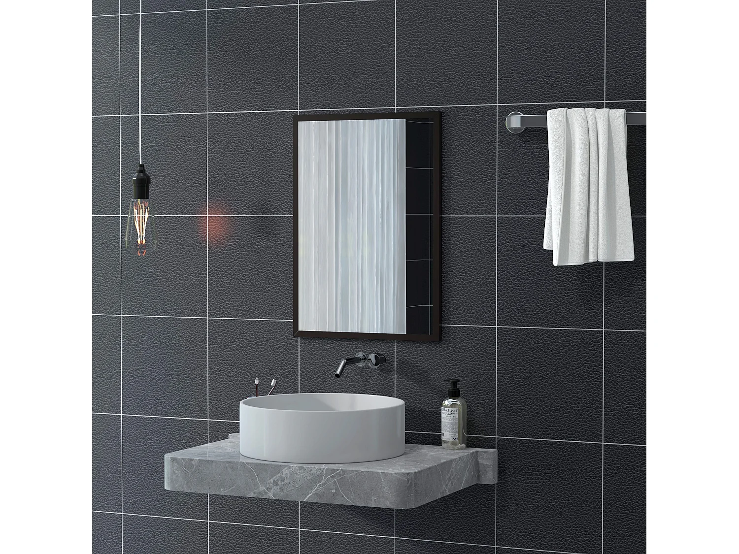 Specchio da parete rettangolare in vetro e mdf con ganci 50x70 cm nero