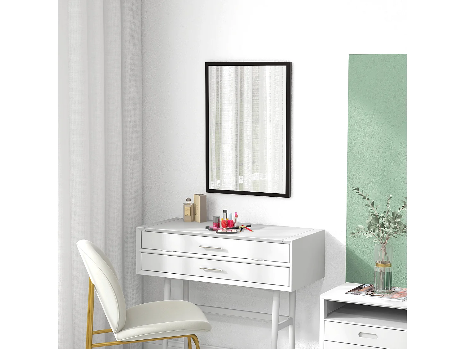 Specchio da parete rettangolare in vetro e mdf con ganci 50x70 cm nero