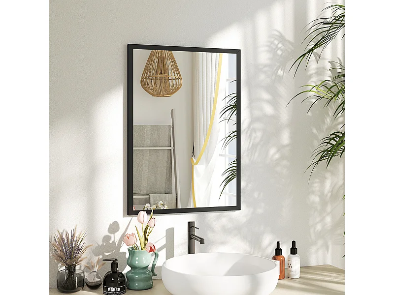 Specchio da parete rettangolare in vetro e mdf con ganci 50x70 cm nero