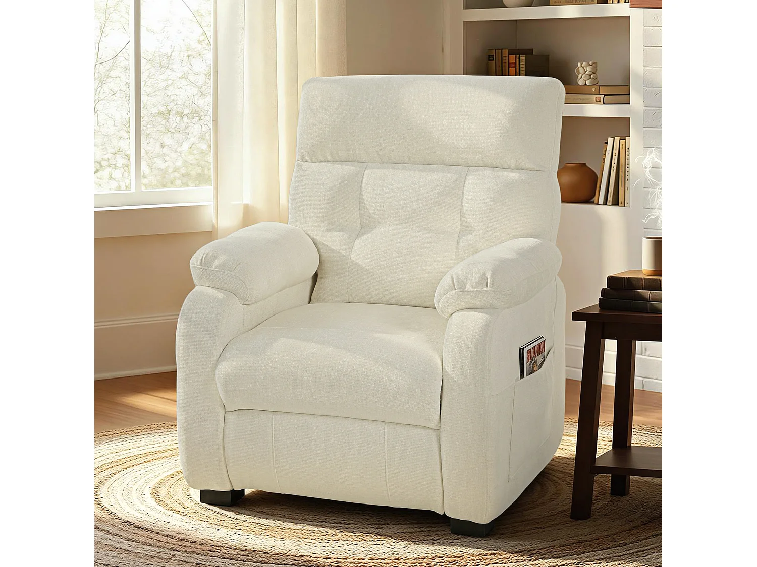 Poltrona reclinabile 150° vellutata con poggiapiedi telecomando bianca