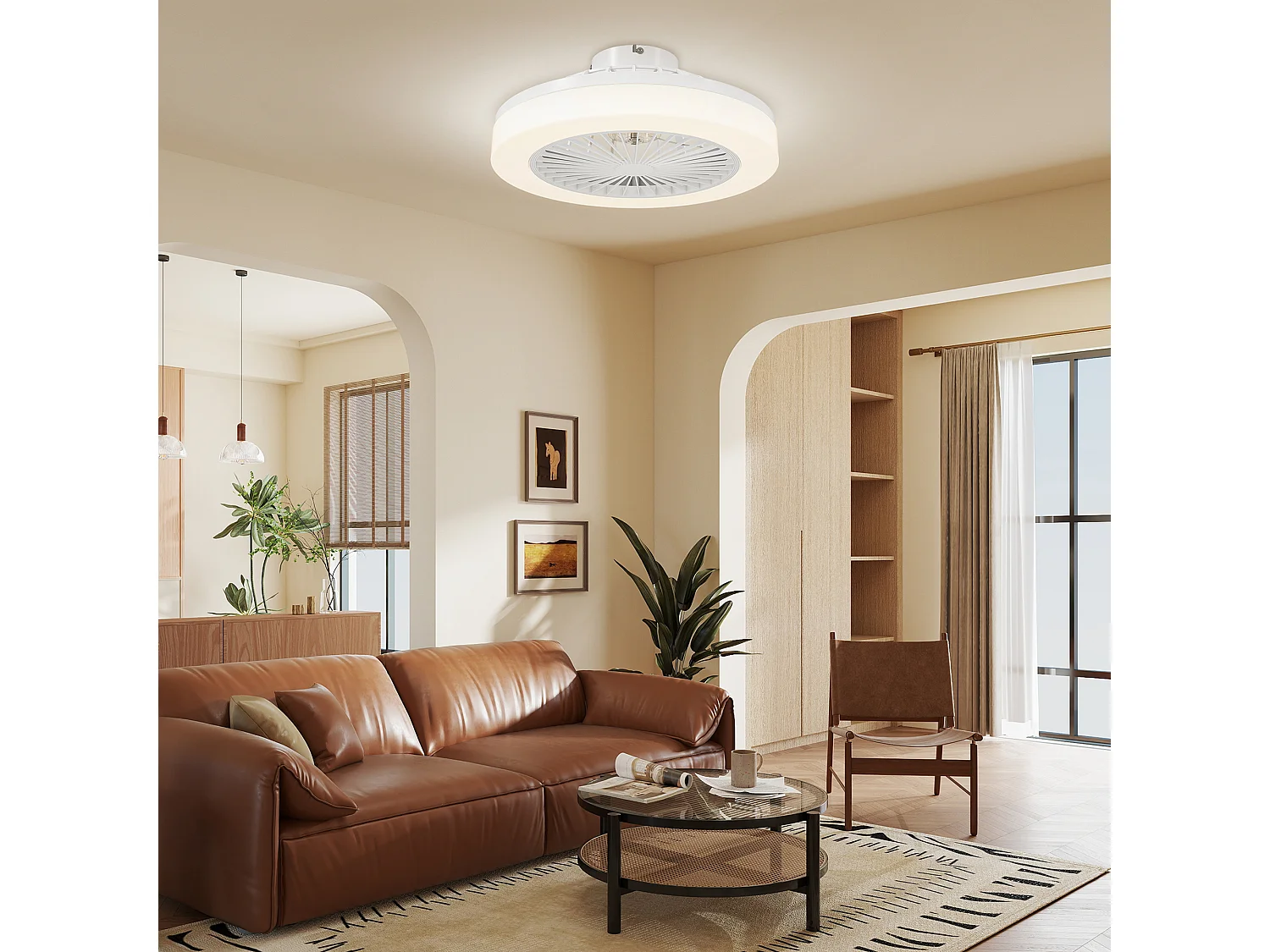 Ventilatore a soffitto con luce led regolabile e 6 velocità bianco