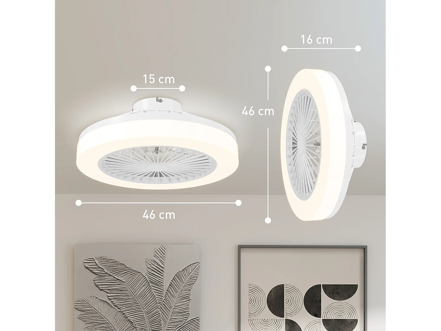 Ventilatore a soffitto con luce led regolabile e 6 velocità bianco