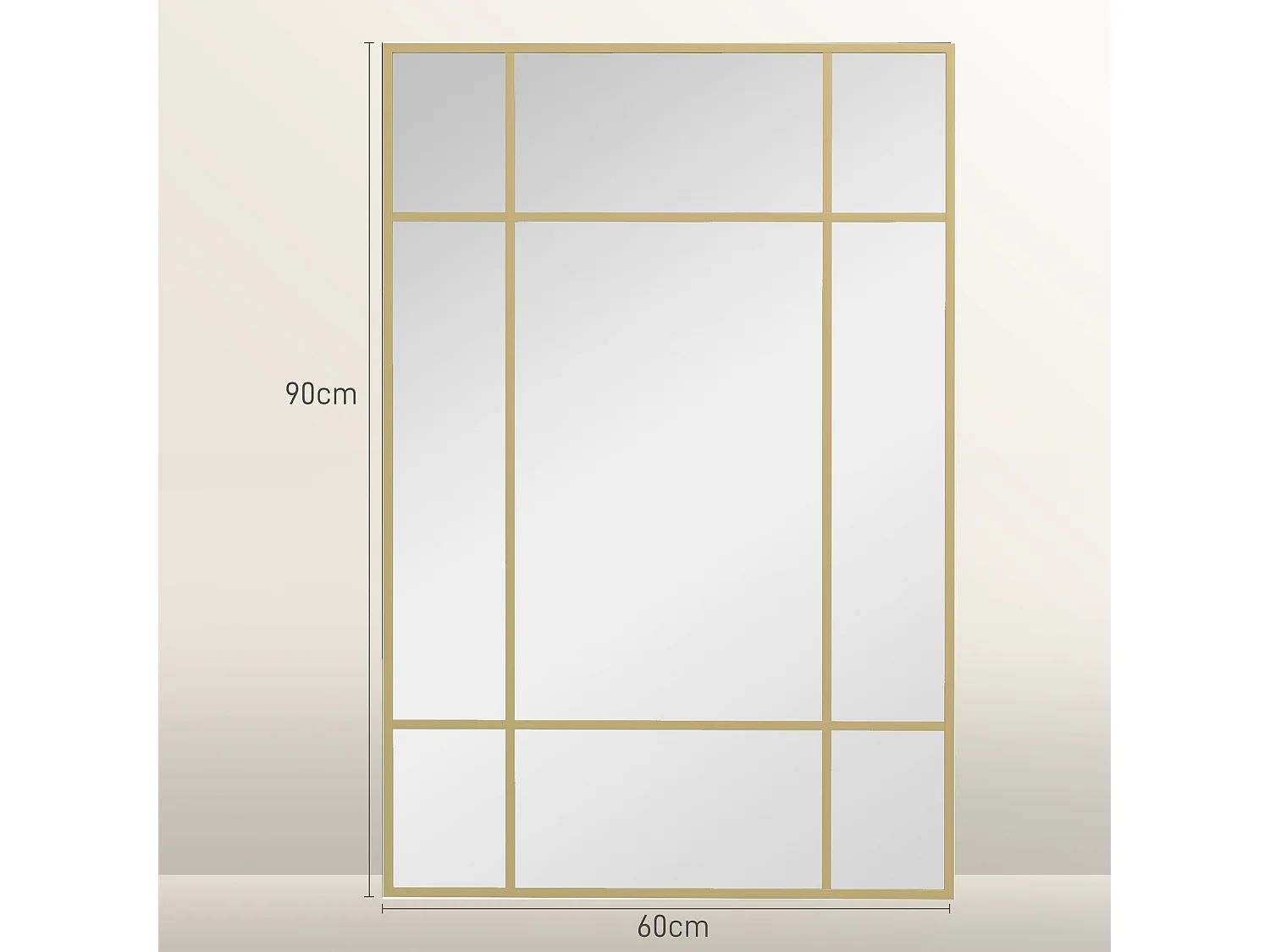 Specchio da parete stile finestra verticale orizzontale 90x60 cm oro