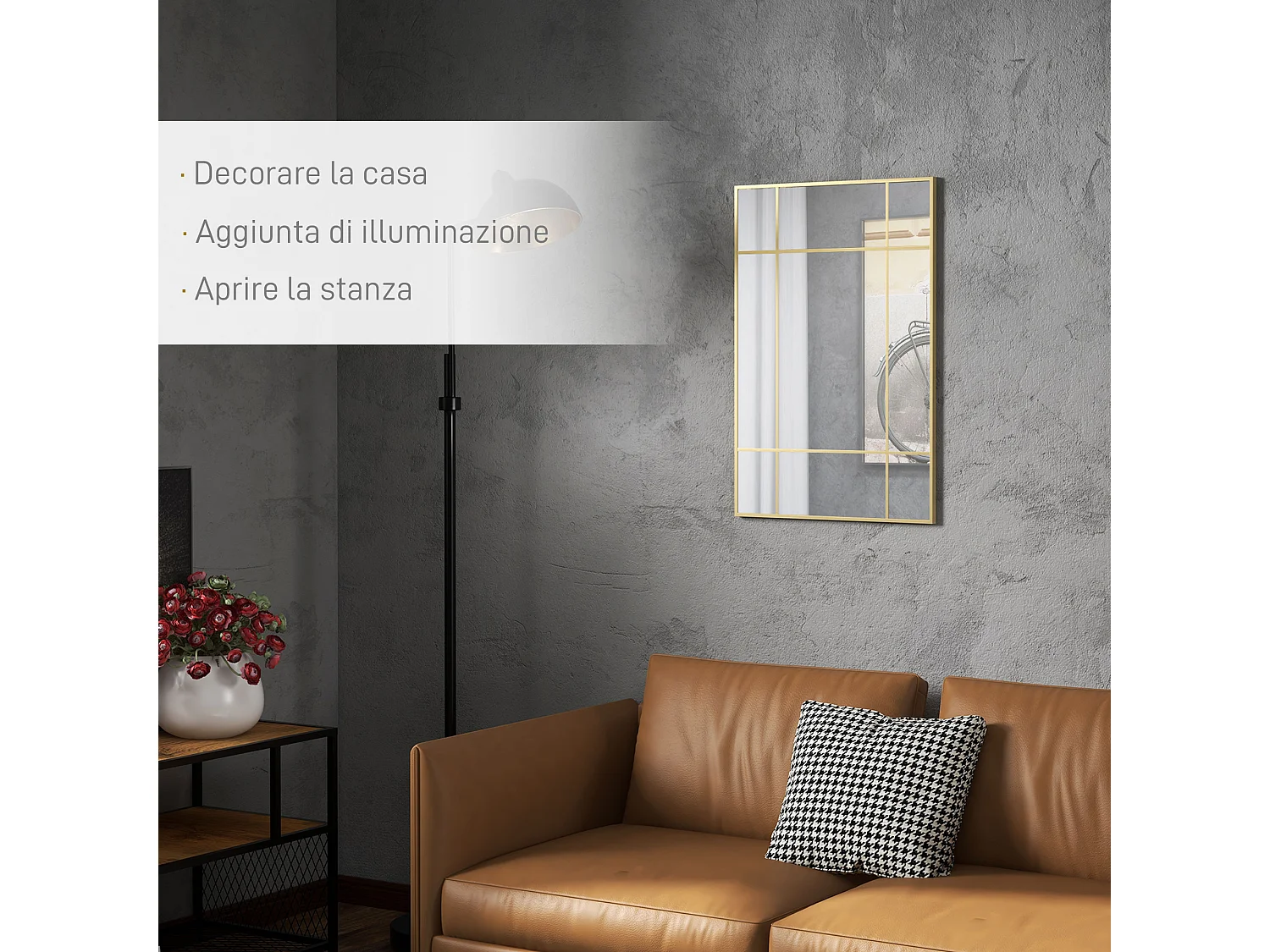 Specchio da parete stile finestra verticale orizzontale 90x60 cm oro