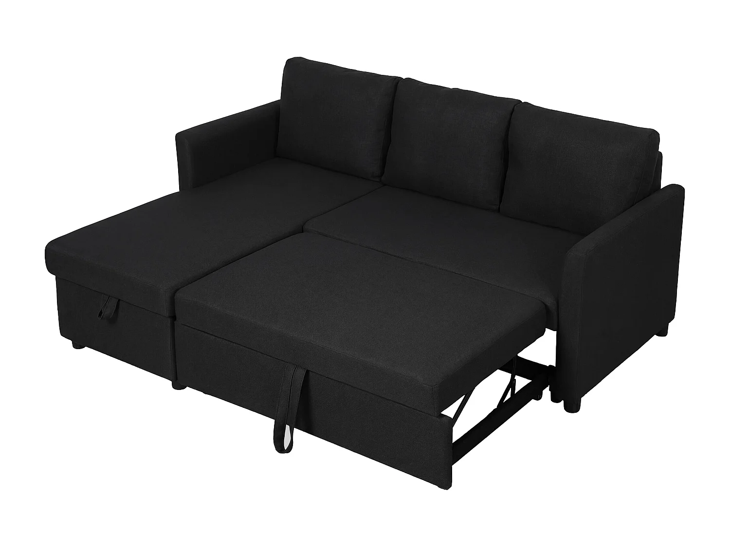 Divano letto effetto lino con penisola portaoggetti grigio antracite