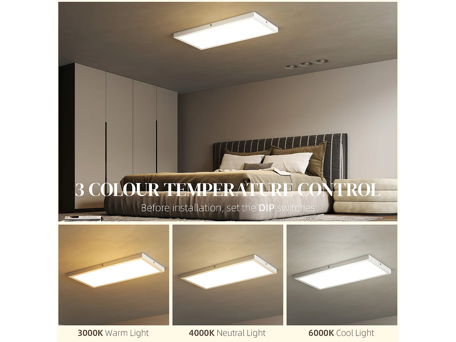 Set 2 plafoniere led sottili e regolabili 60x30x3.7 cm bianco