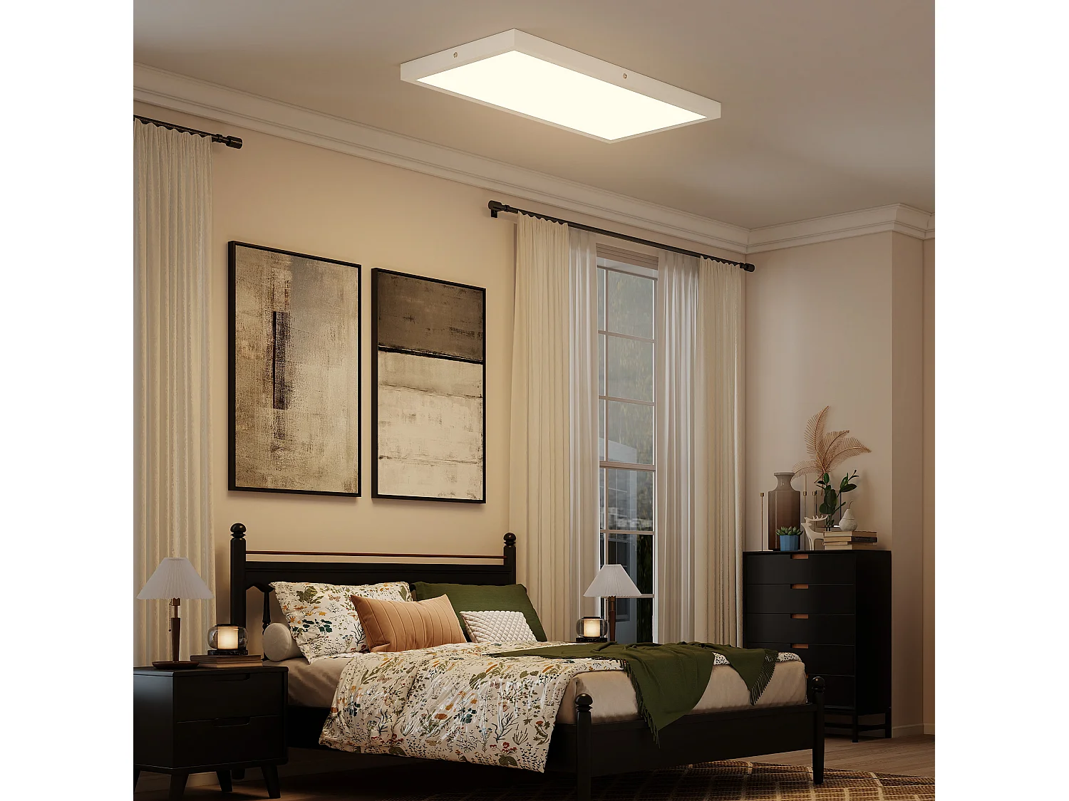 Set 2 plafoniere led sottili e regolabili 60x30x3.7 cm bianco