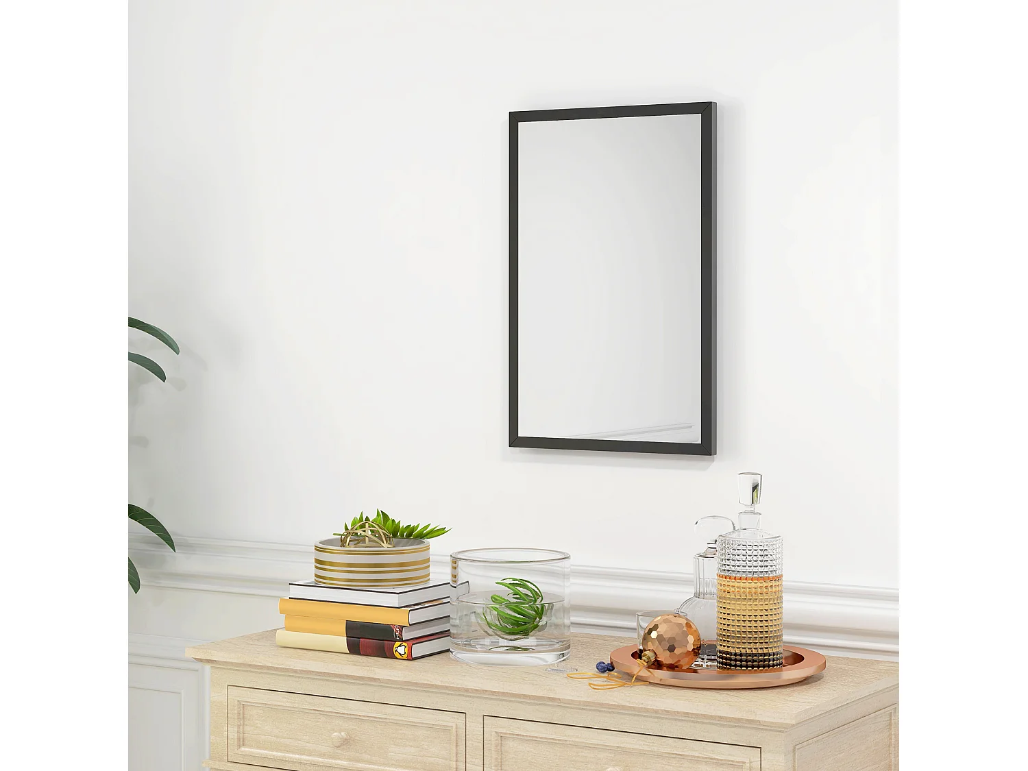 Specchio da parete rettangolare in vetro e mdf con ganci 40x60 cm nero