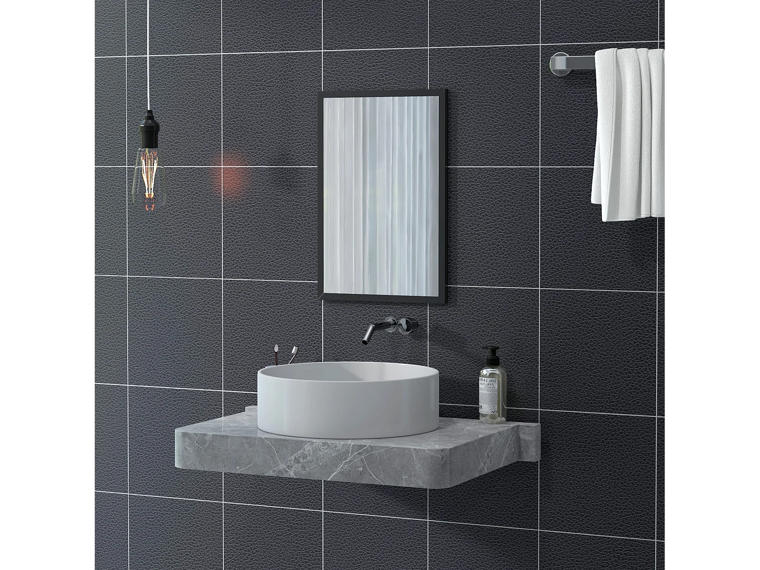 Specchio da parete rettangolare in vetro e mdf con ganci 40x60 cm nero