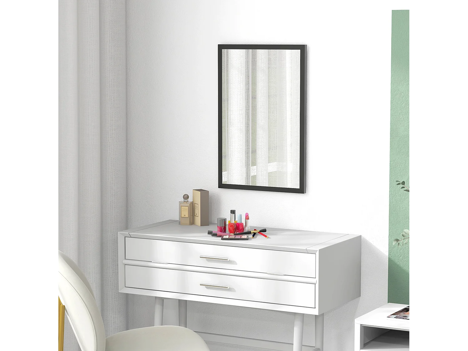 Specchio da parete rettangolare in vetro e mdf con ganci 40x60 cm nero