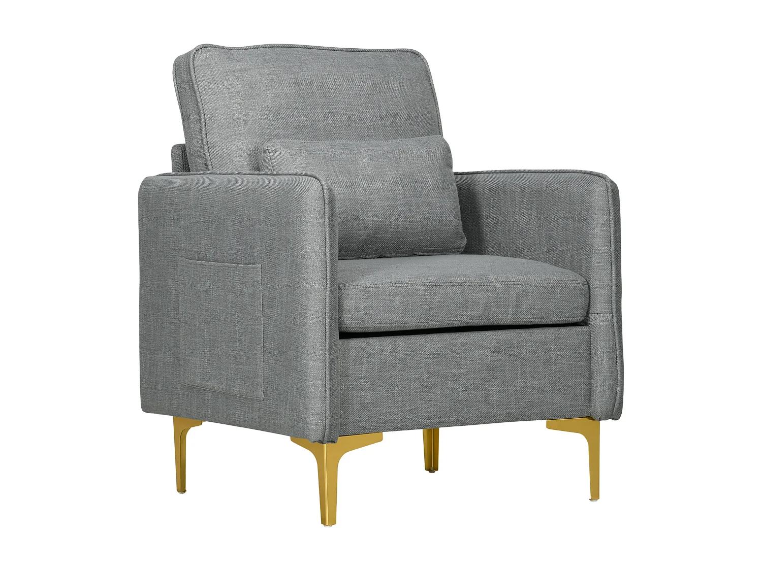 Poltroncina design con tessuto effetto lino e tasche laterali grigio