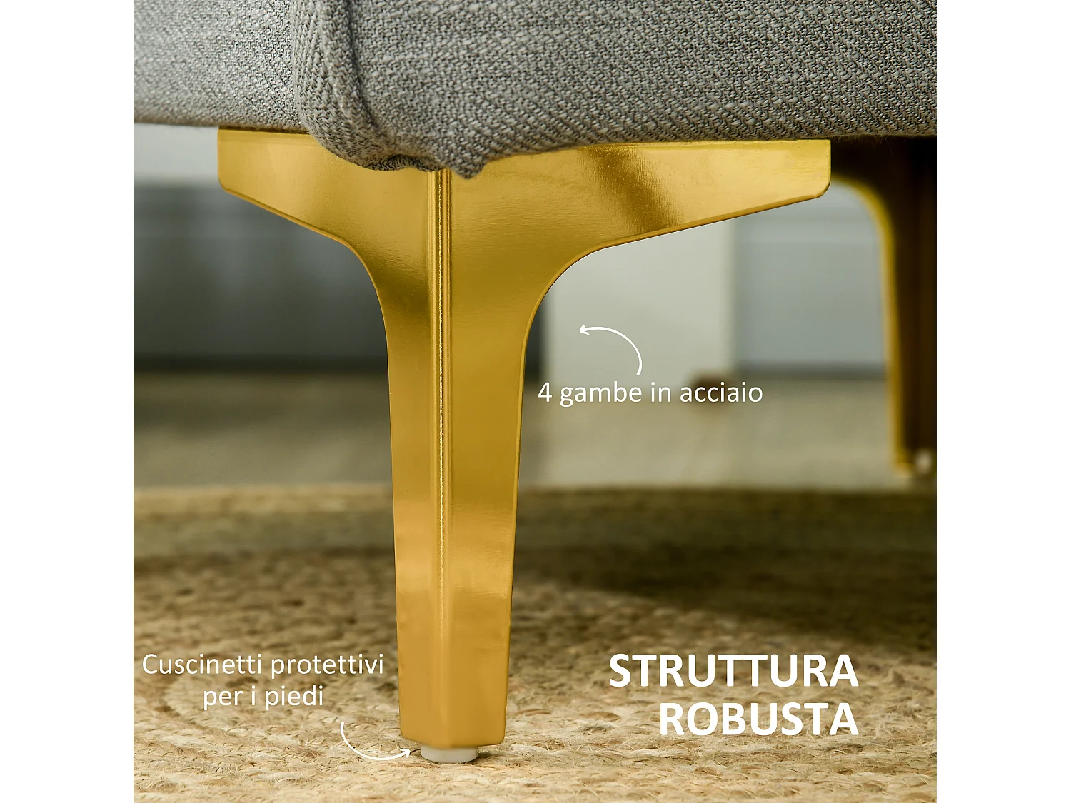 Poltroncina design con tessuto effetto lino e tasche laterali grigio