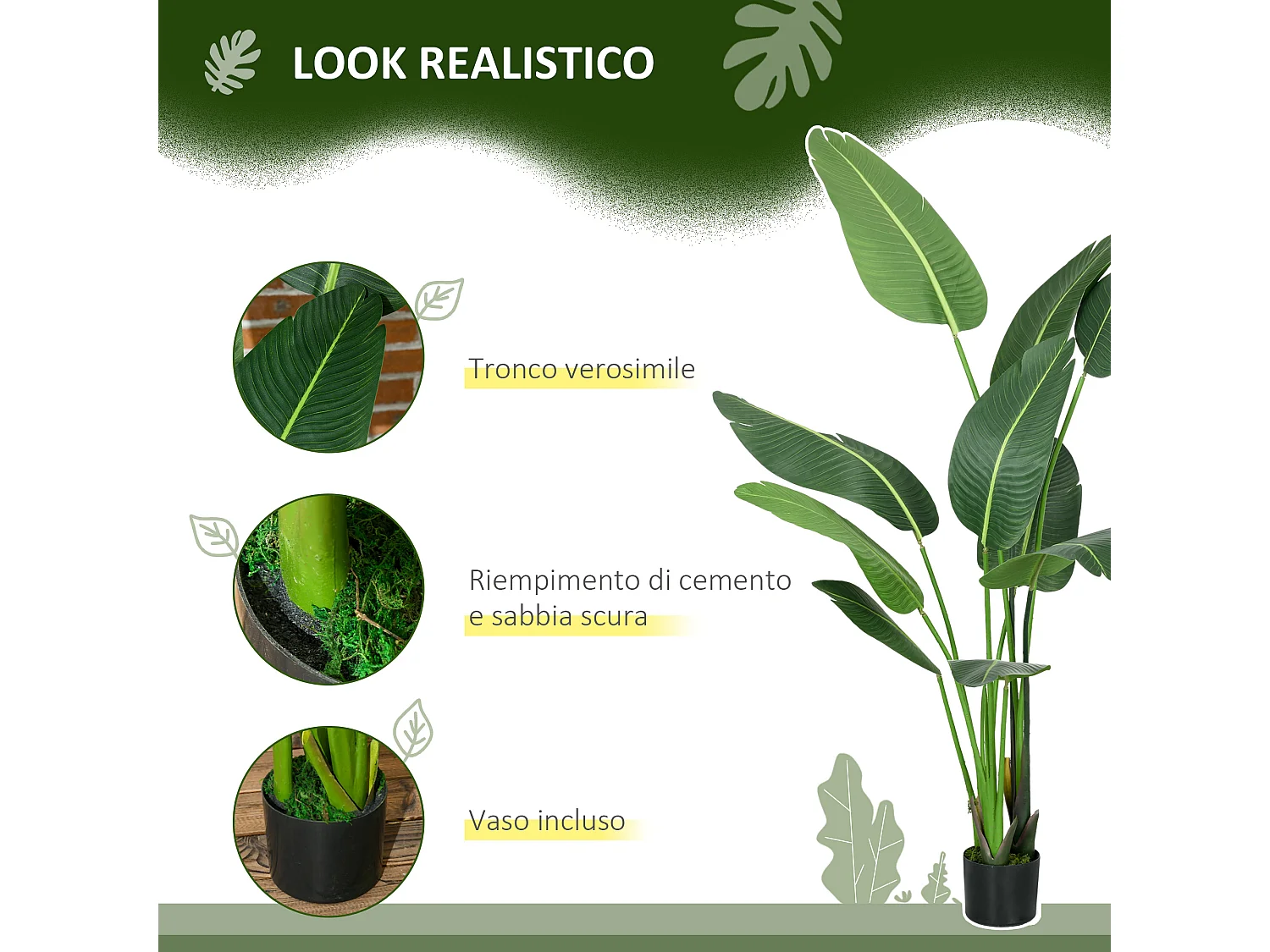 Pianta artificiale palma del viaggiatore con vaso per casa e giardino