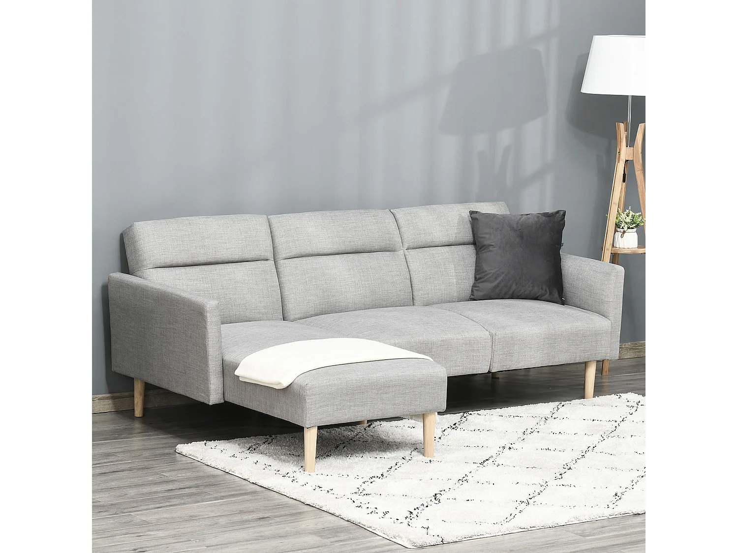 Divano letto 3 posti angolare scandinavo schienale regolabile