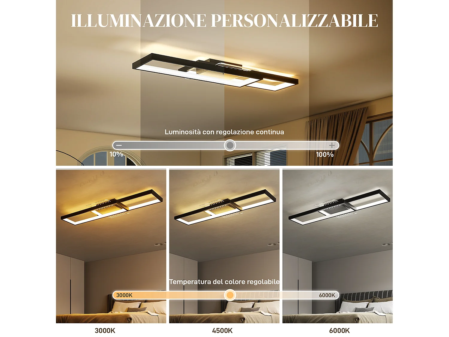 Lampada led a soffitto dimmerabile con telecomando e interruttore nero