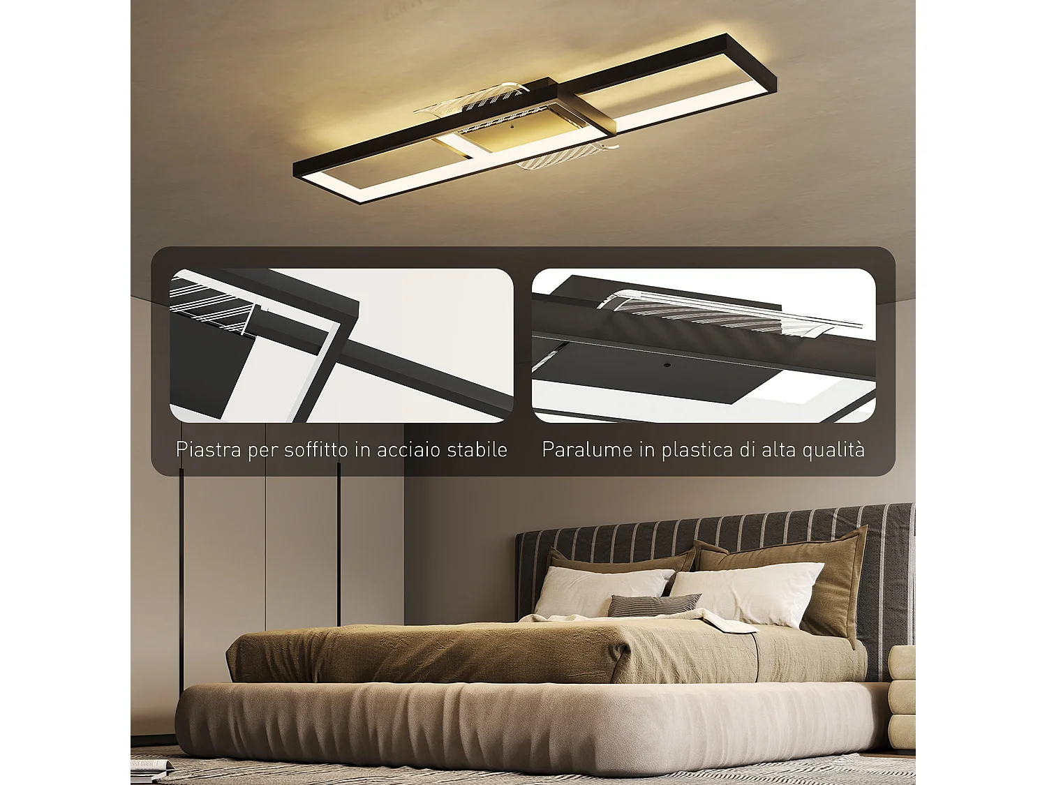 Lampada led a soffitto dimmerabile con telecomando e interruttore nero