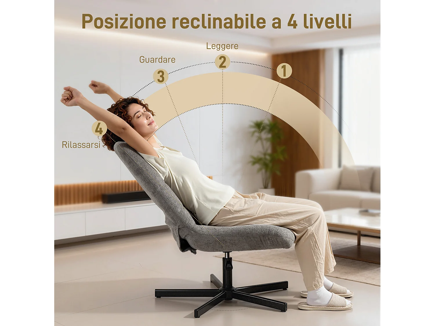 Poltrona reclinabile su 4 livelli con poggiapiedi vellutata grigio