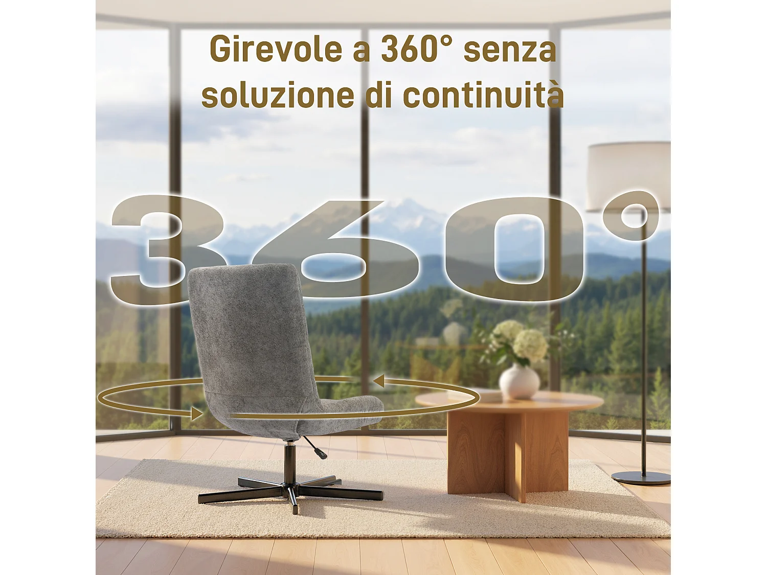 Poltrona reclinabile su 4 livelli con poggiapiedi vellutata grigio