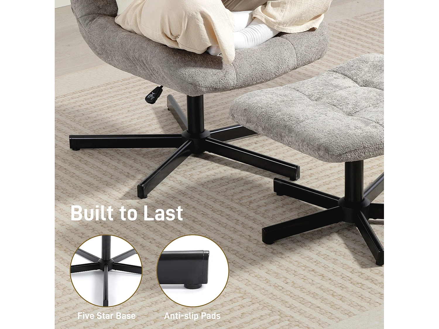 Poltrona reclinabile su 4 livelli con poggiapiedi vellutata grigio