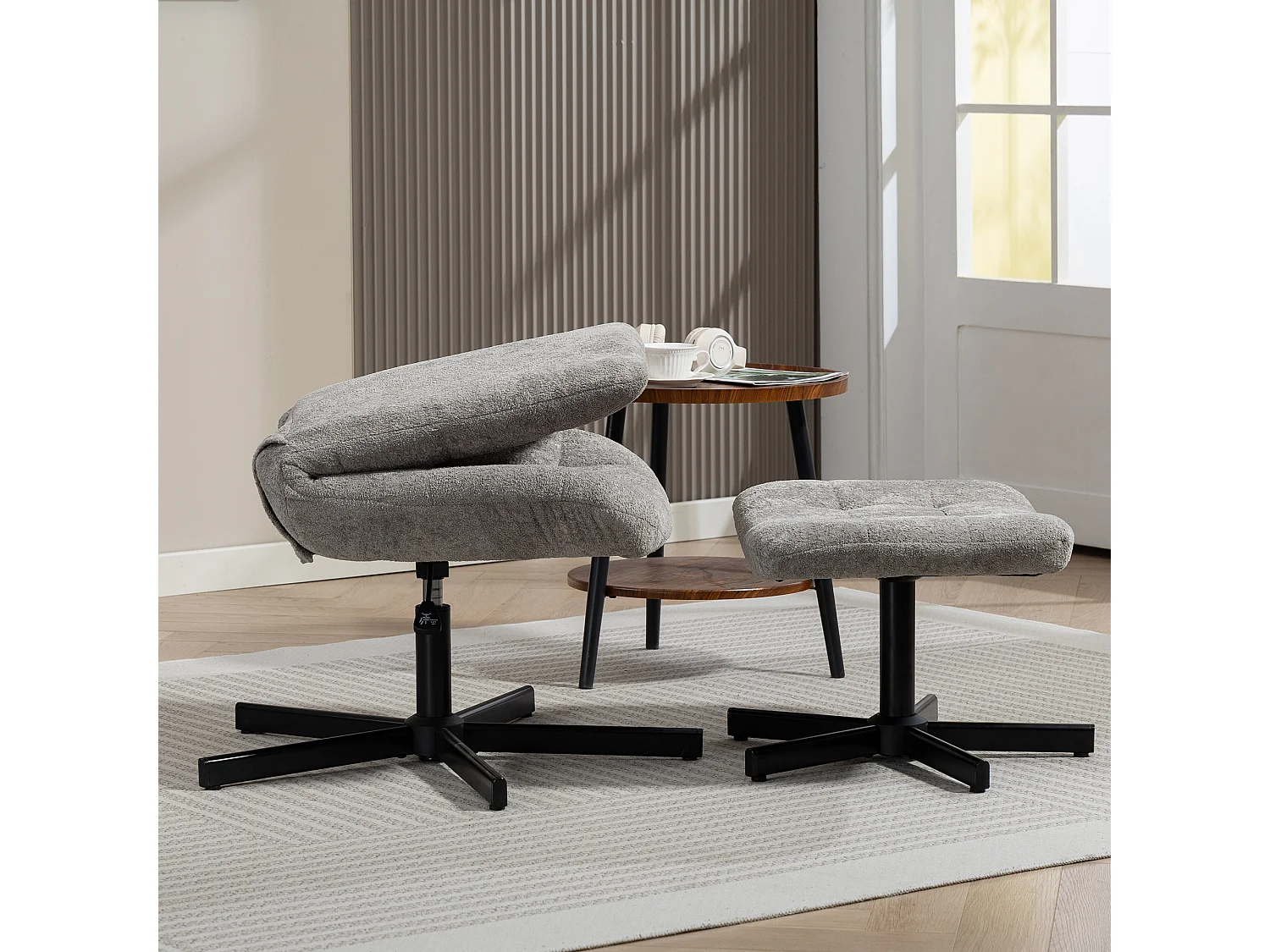 Poltrona reclinabile su 4 livelli con poggiapiedi vellutata grigio