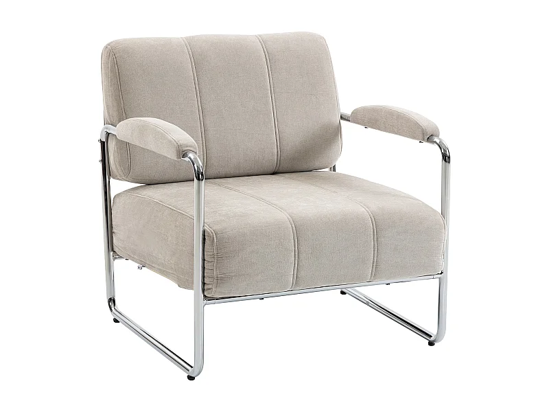 Poltrona salotto imbottitura spessa in ciniglia e acciaio colore beige