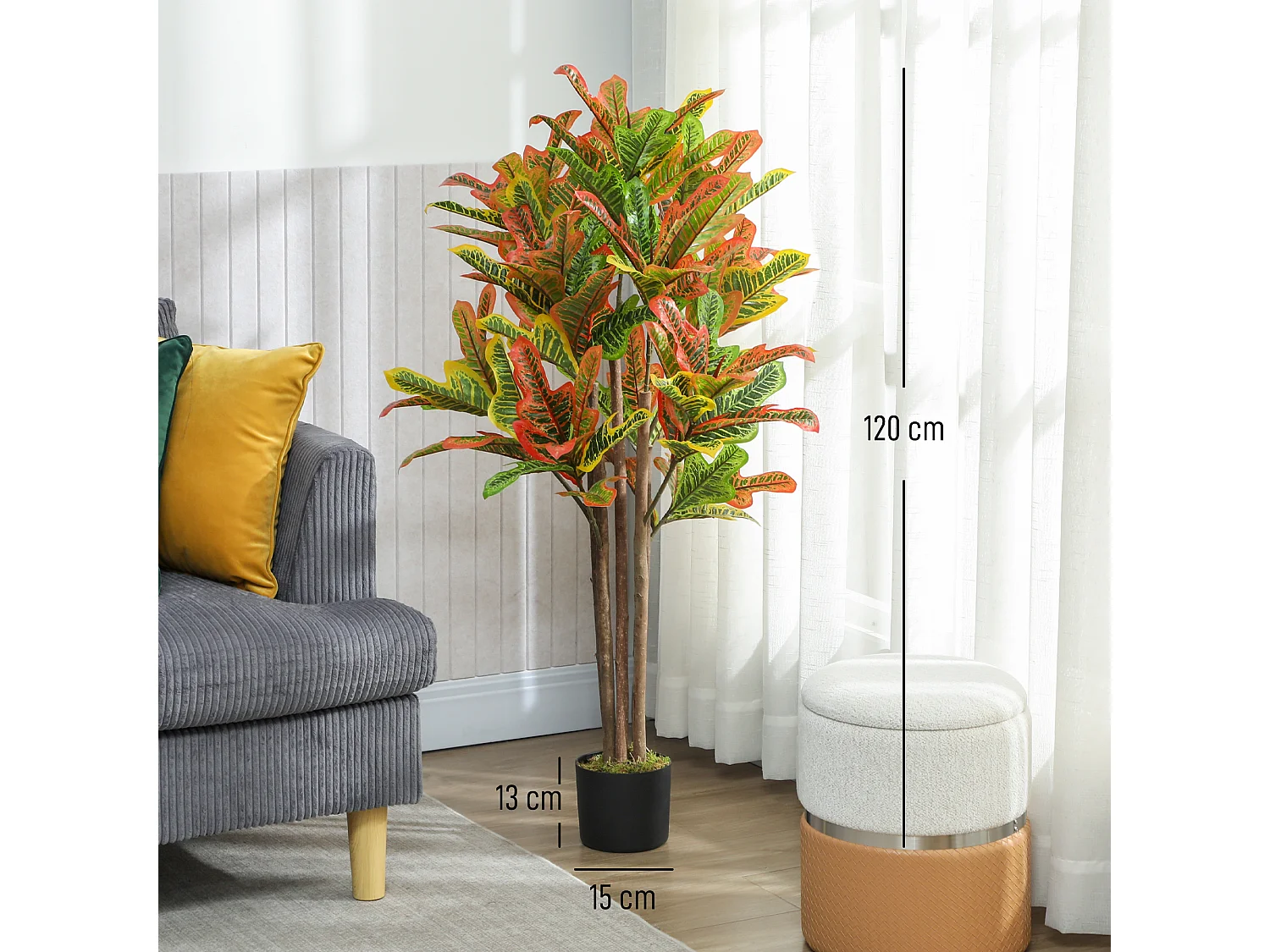 Pianta artificiale di croton in peva e legno 55x55x120 multicolore