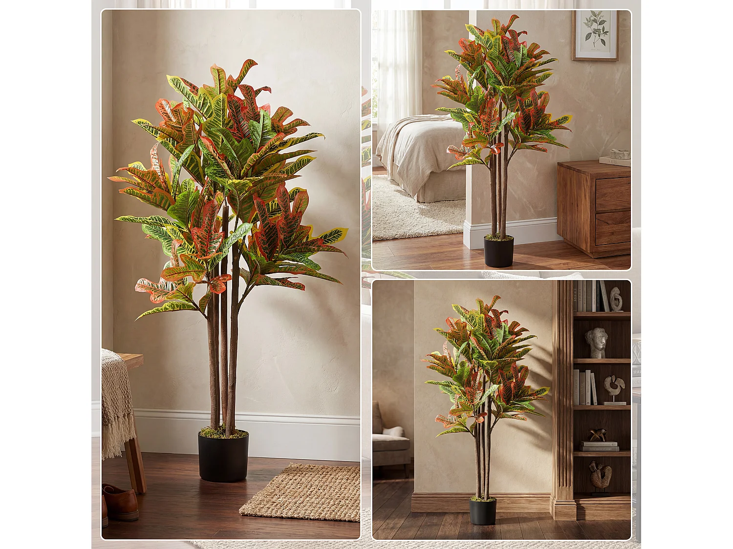 Pianta artificiale di croton in peva e legno 55x55x120 multicolore