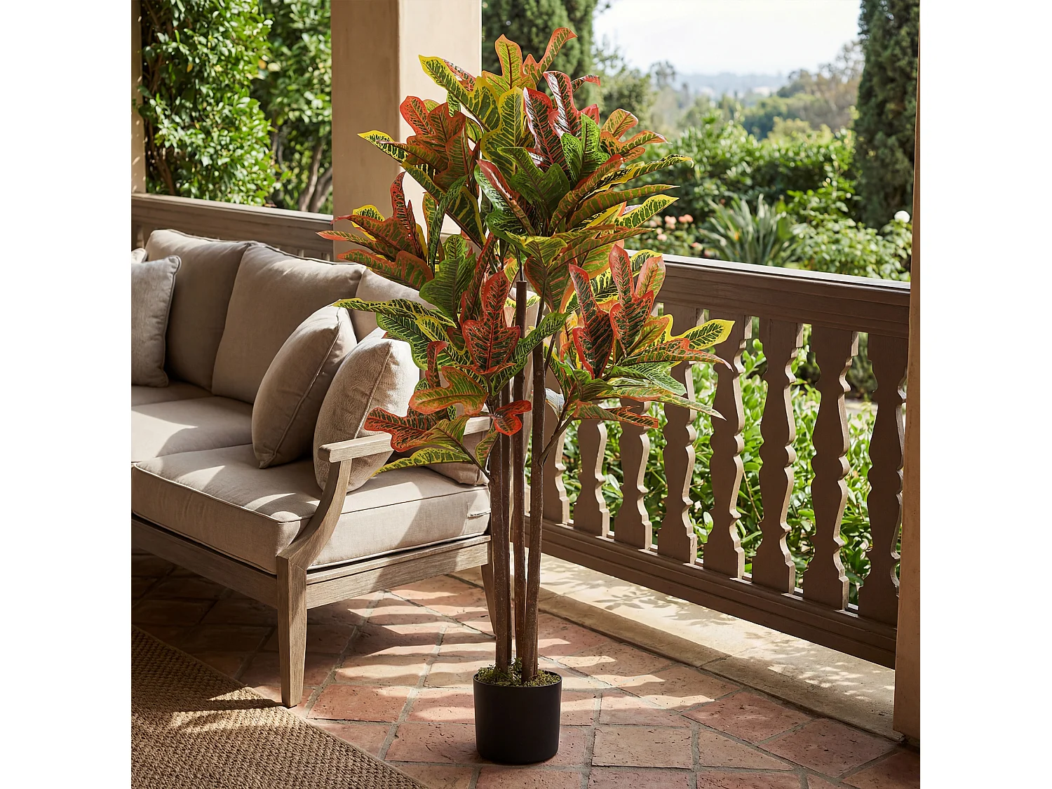 Pianta artificiale di croton in peva e legno 55x55x120 multicolore