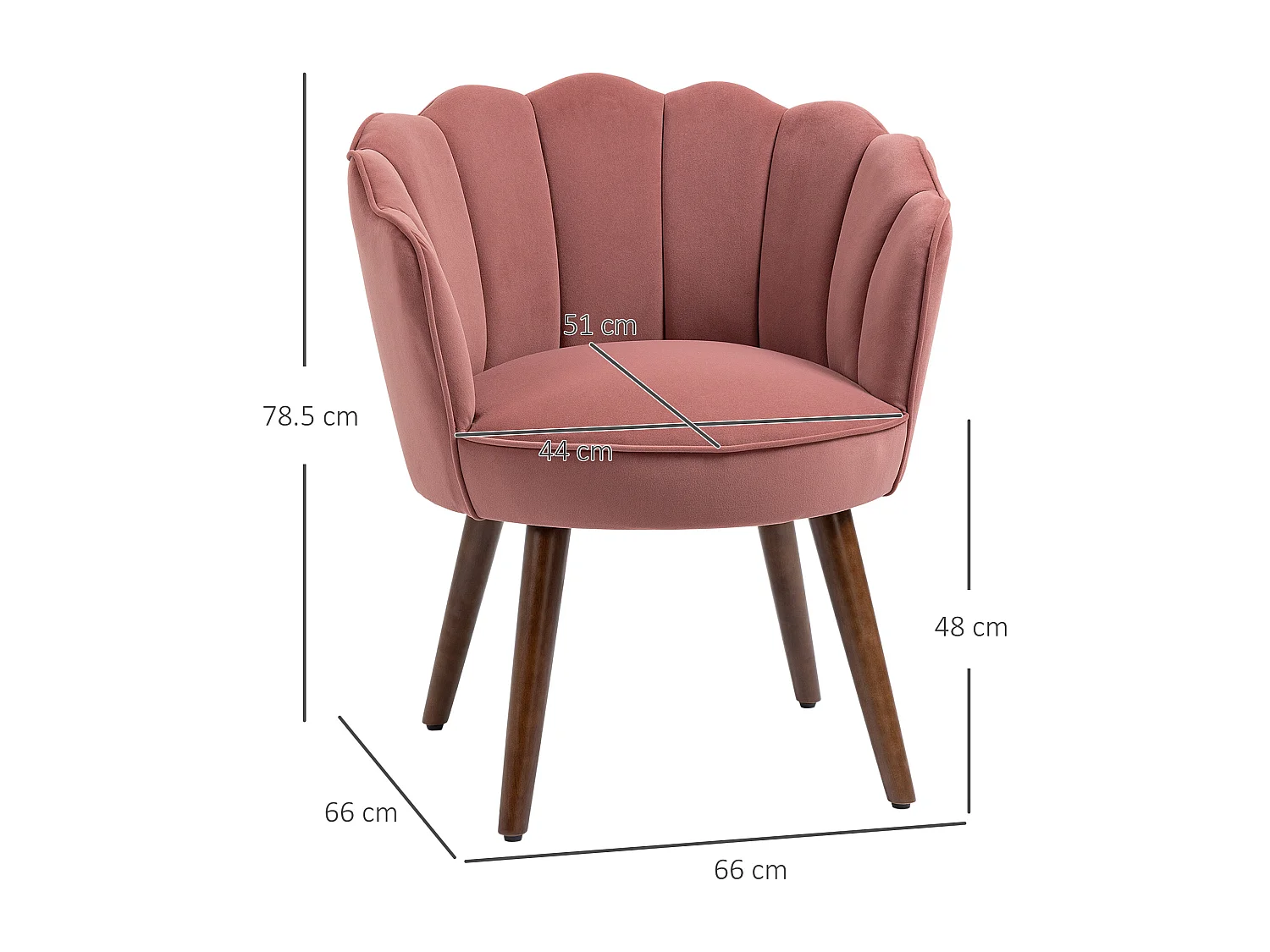 Poltrona in velluto schienale a conchiglia 66x66x78.5cmrosa