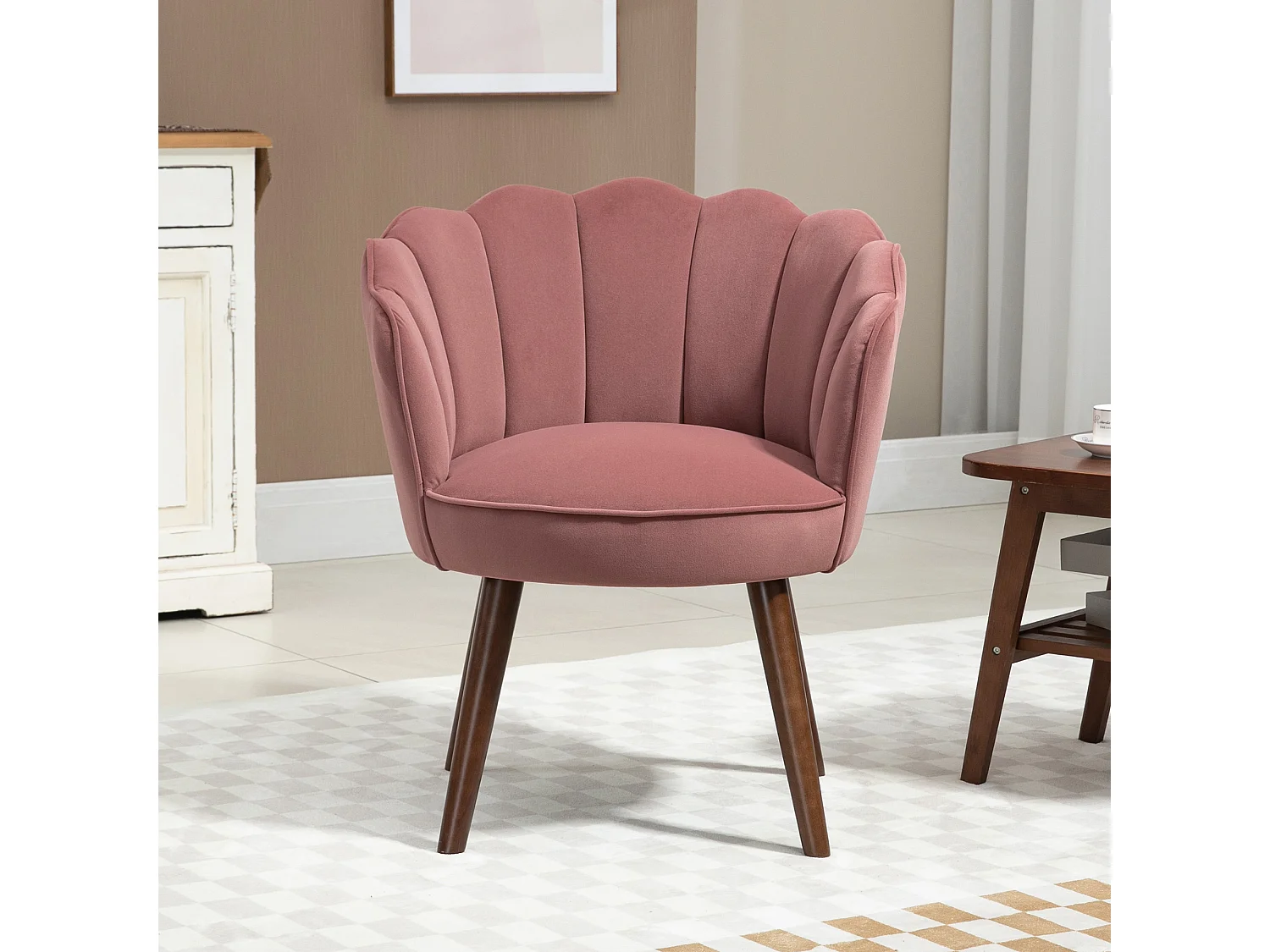 Poltrona in velluto schienale a conchiglia 66x66x78.5cmrosa