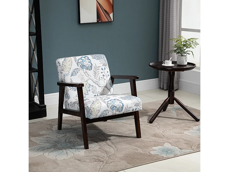 Sedia per soggiorno imbottita con braccioli in legno e poliestere