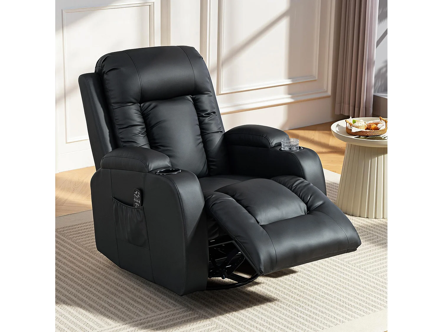 Poltrona reclinabile massaggiante e riscaldata con telecomando nero