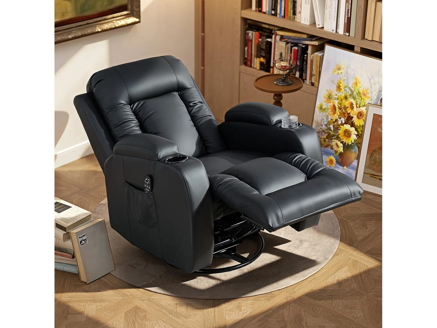 Poltrona reclinabile massaggiante e riscaldata con telecomando nero