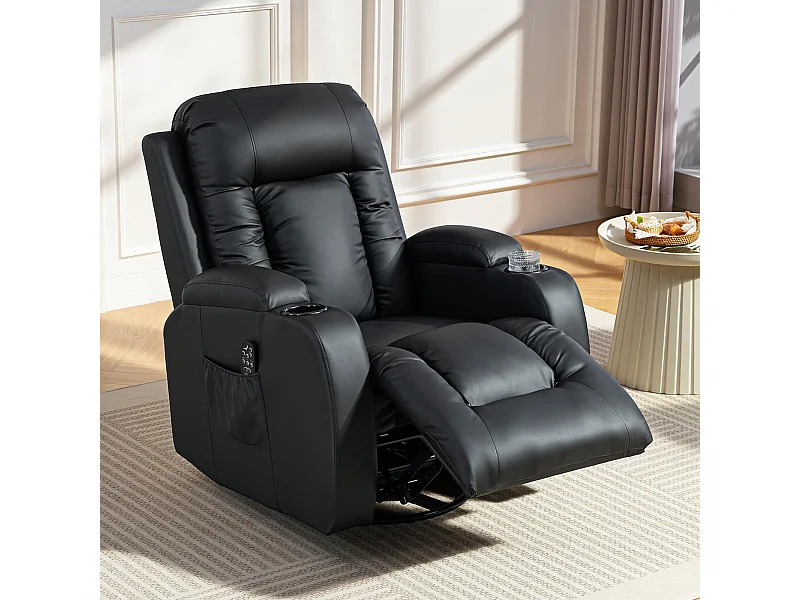 Poltrona reclinabile massaggiante e riscaldata con telecomando nero