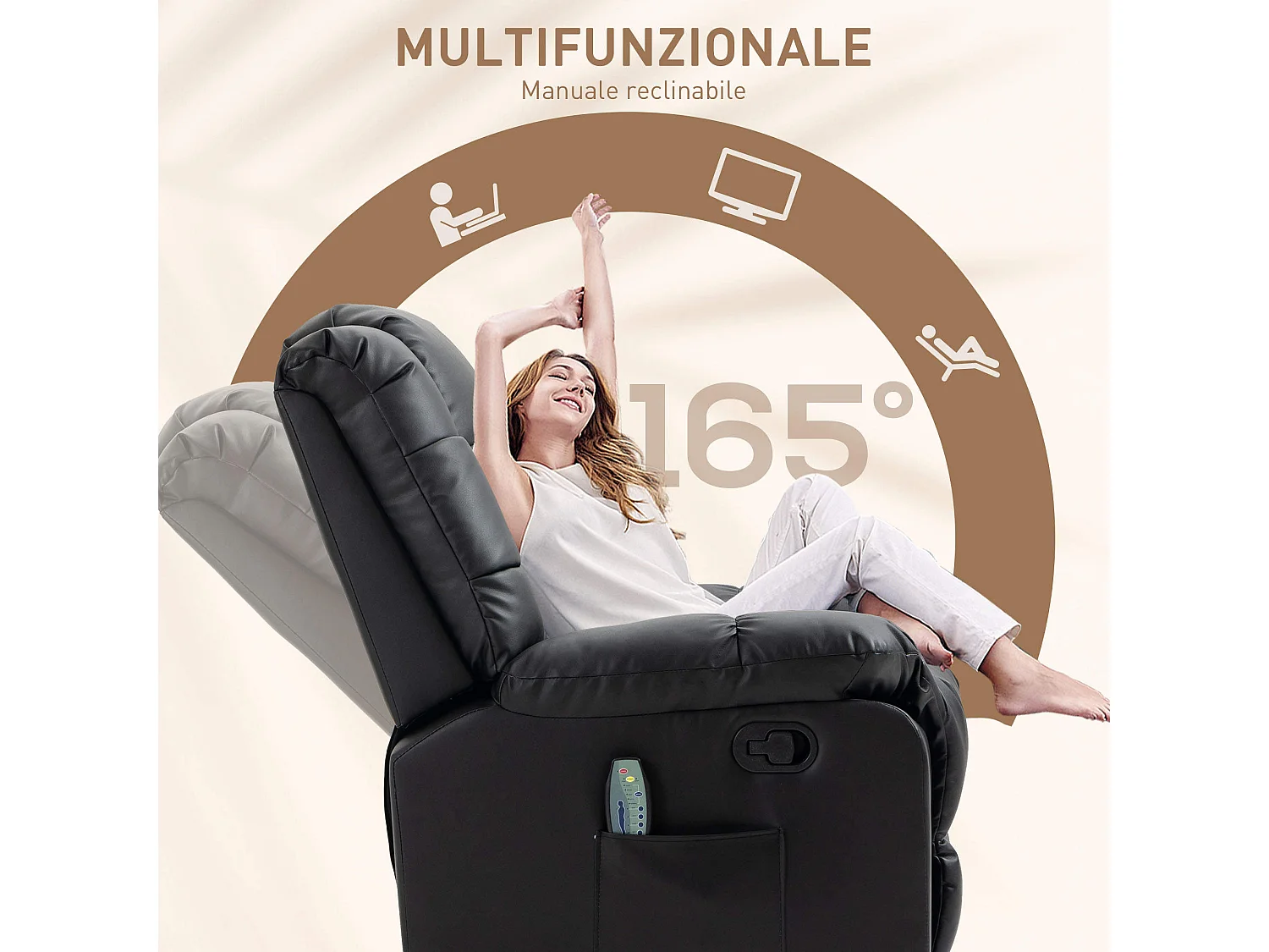 Poltrona relax massaggiante e reclinabile in finta pelle nero