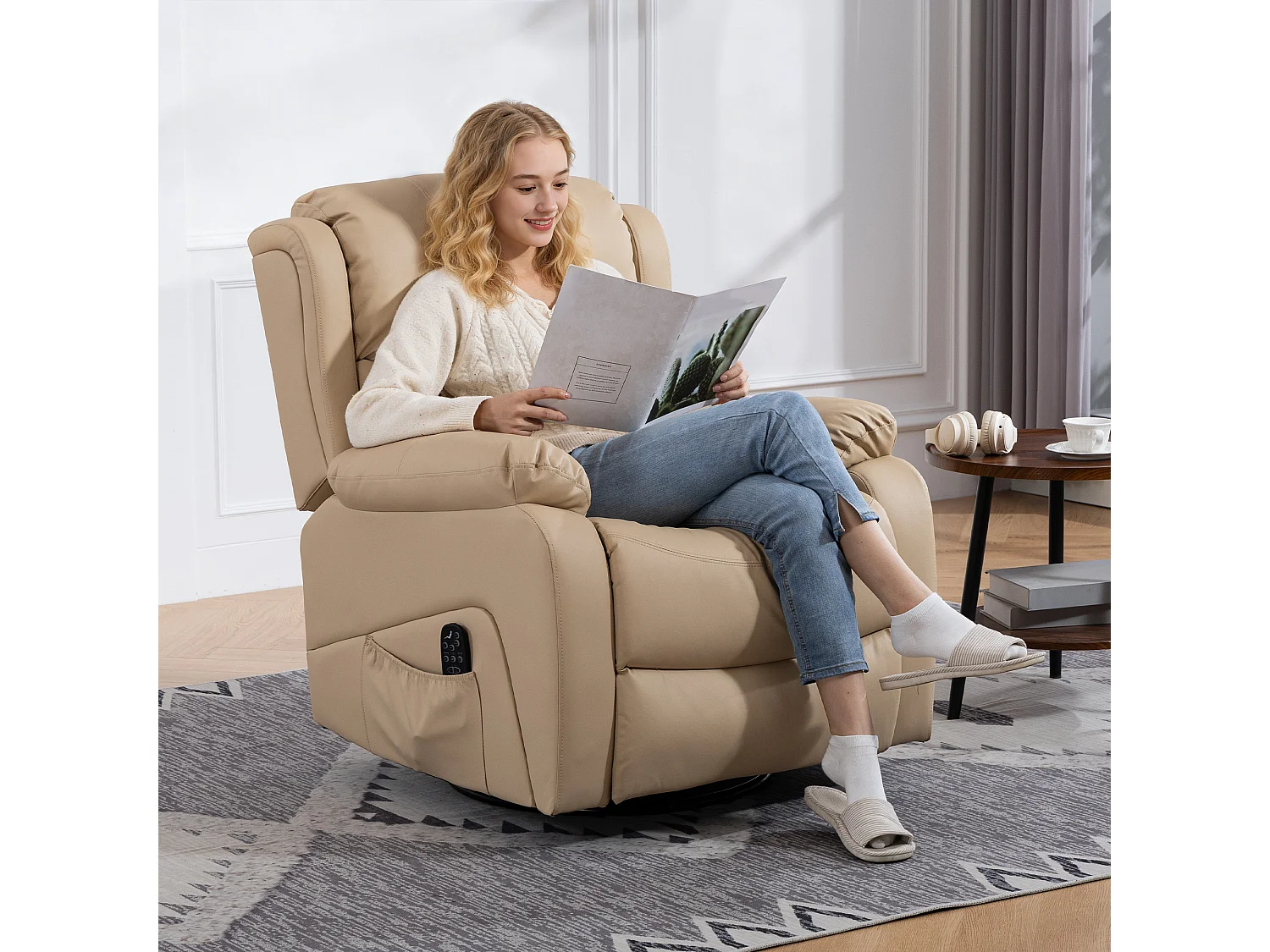 Poltrona relax reclinabile e massaggiante con riscaldamento beige