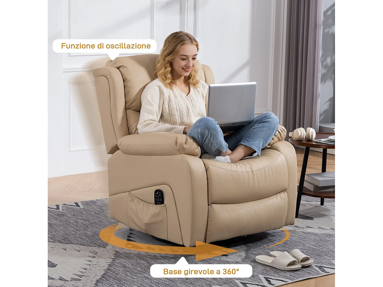 Poltrona relax reclinabile e massaggiante con riscaldamento beige