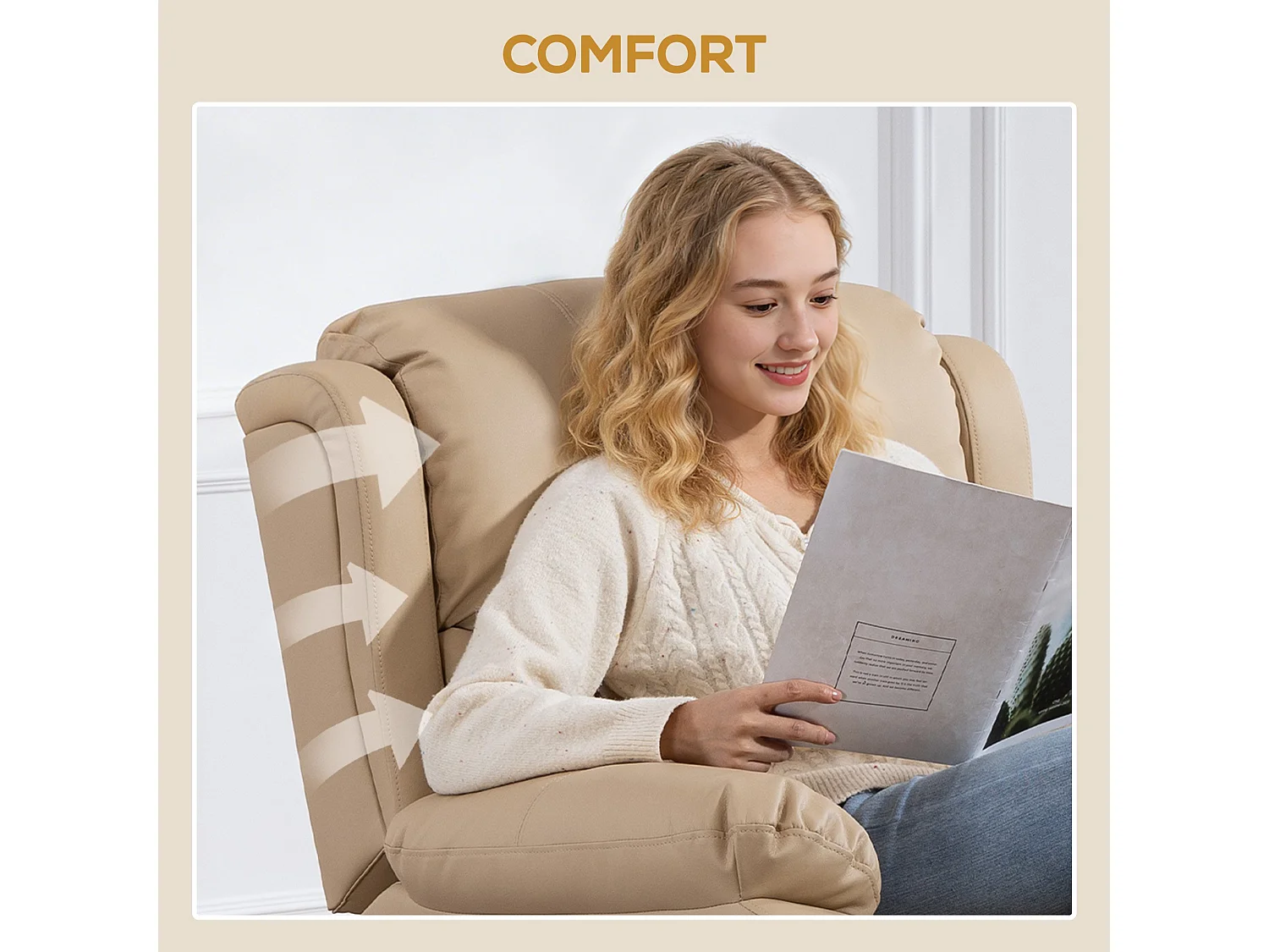 Poltrona relax reclinabile e massaggiante con riscaldamento beige