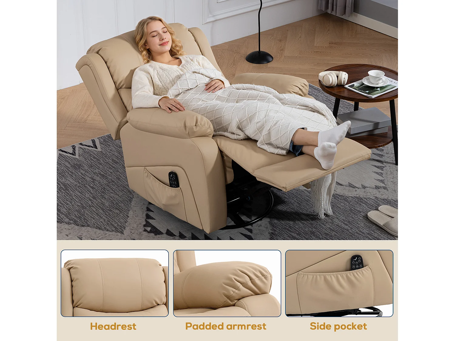 Poltrona relax reclinabile e massaggiante con riscaldamento beige
