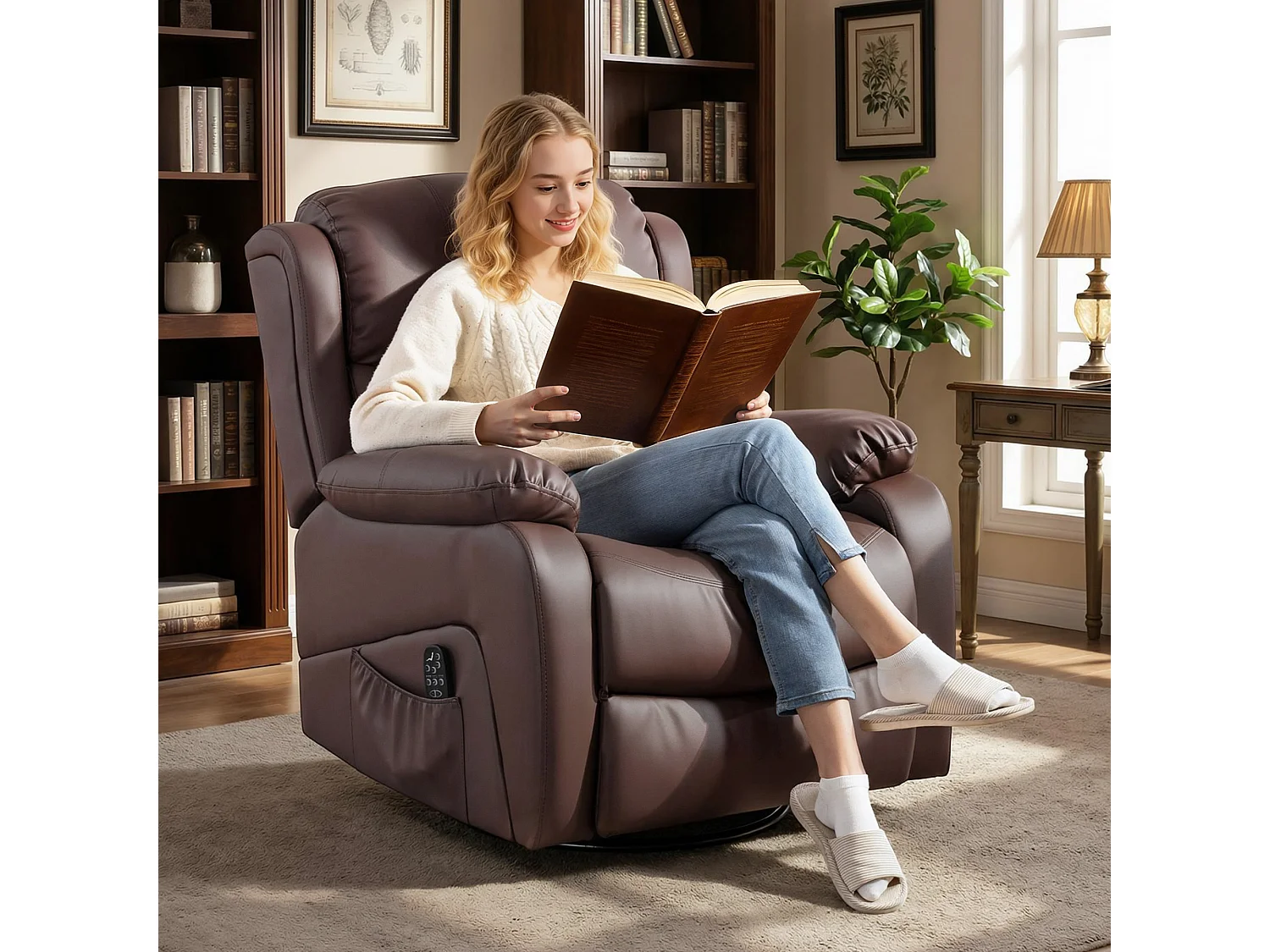 Poltrona relax reclinabile e massaggiante con riscaldamento marrone
