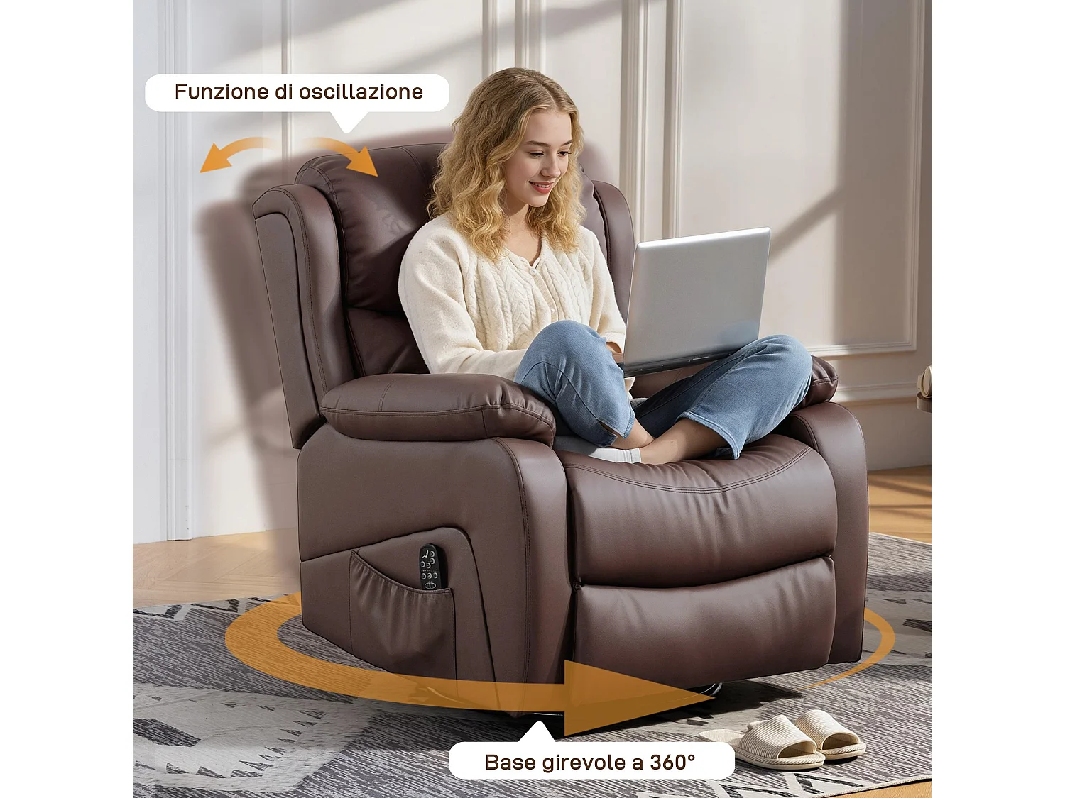 Poltrona relax reclinabile e massaggiante con riscaldamento marrone