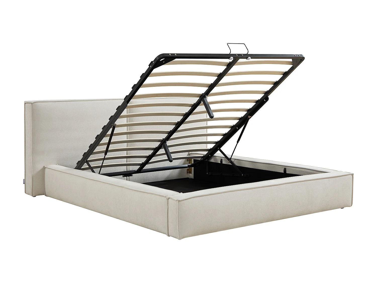 Lit coffre 160 x 200 cm – Tissu – Beige + Matelas - TAVESO