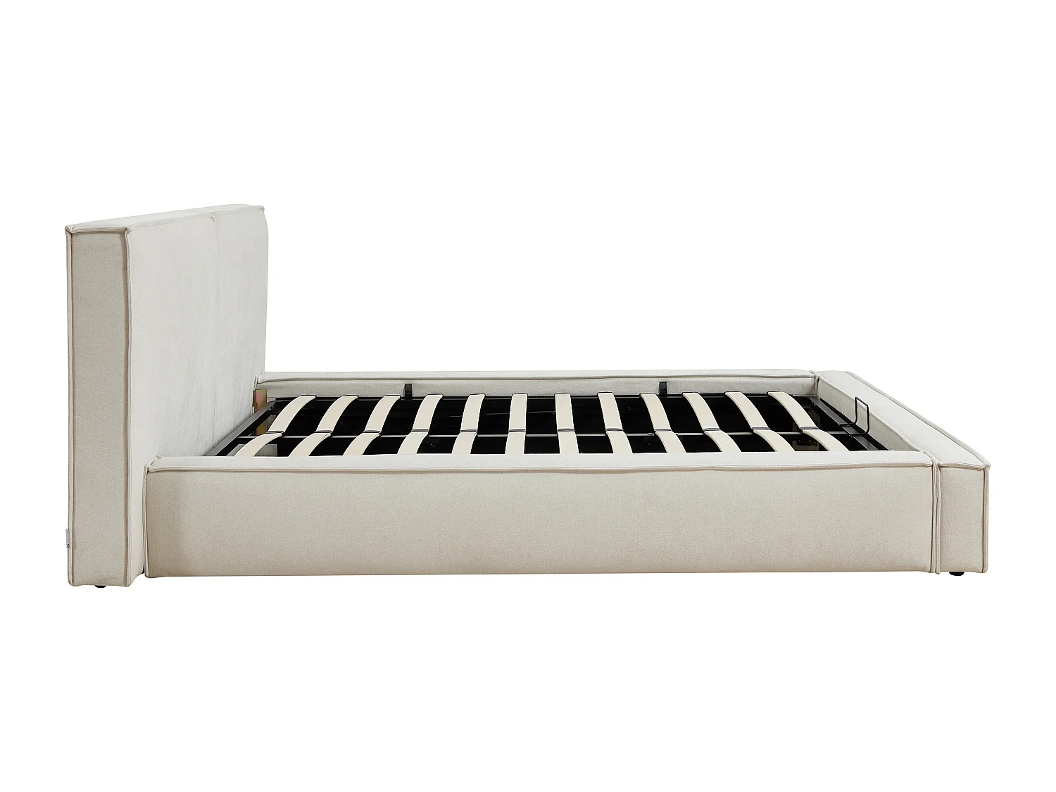 Lit coffre 160 x 200 cm – Tissu – Beige + Matelas - TAVESO