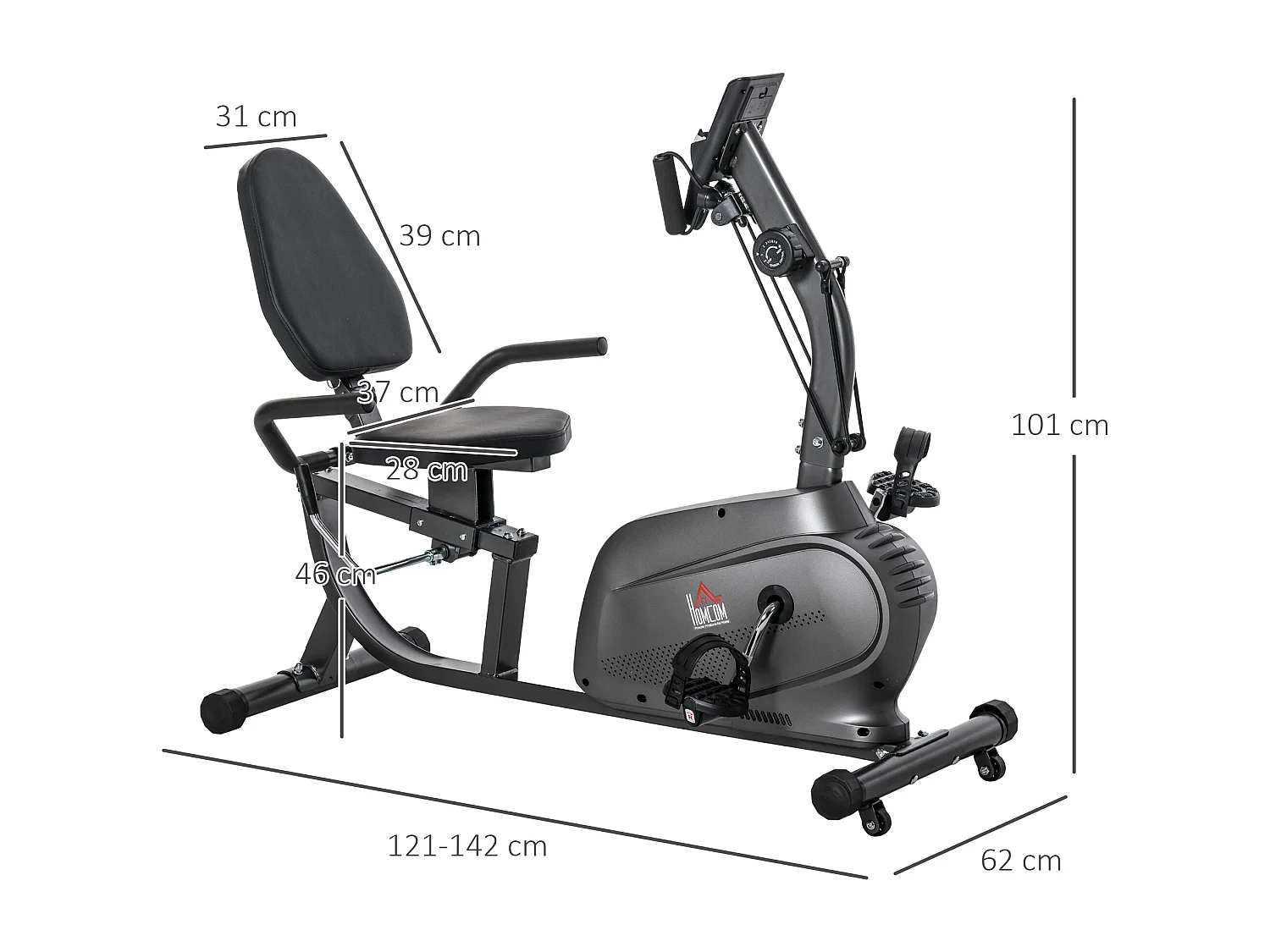 Cyclette orizzontale magnetica sedile regolabile ed elastici braccia