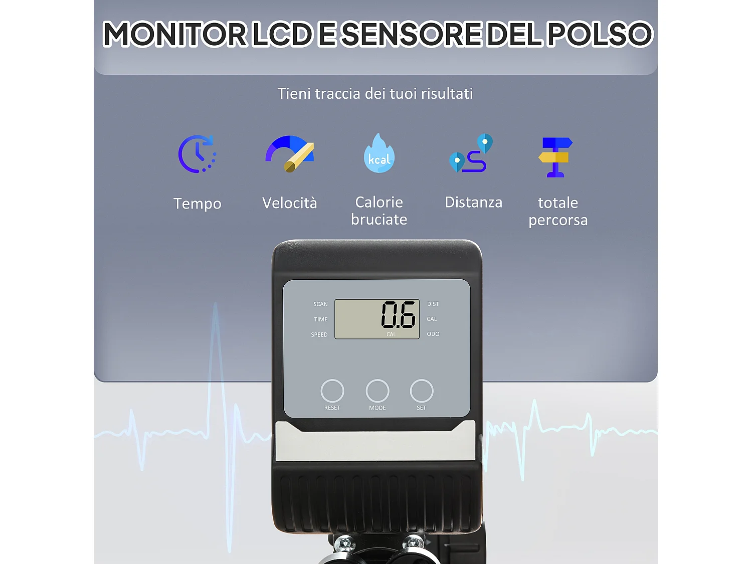 Cyclette orizzontale magnetica sedile regolabile ed elastici braccia