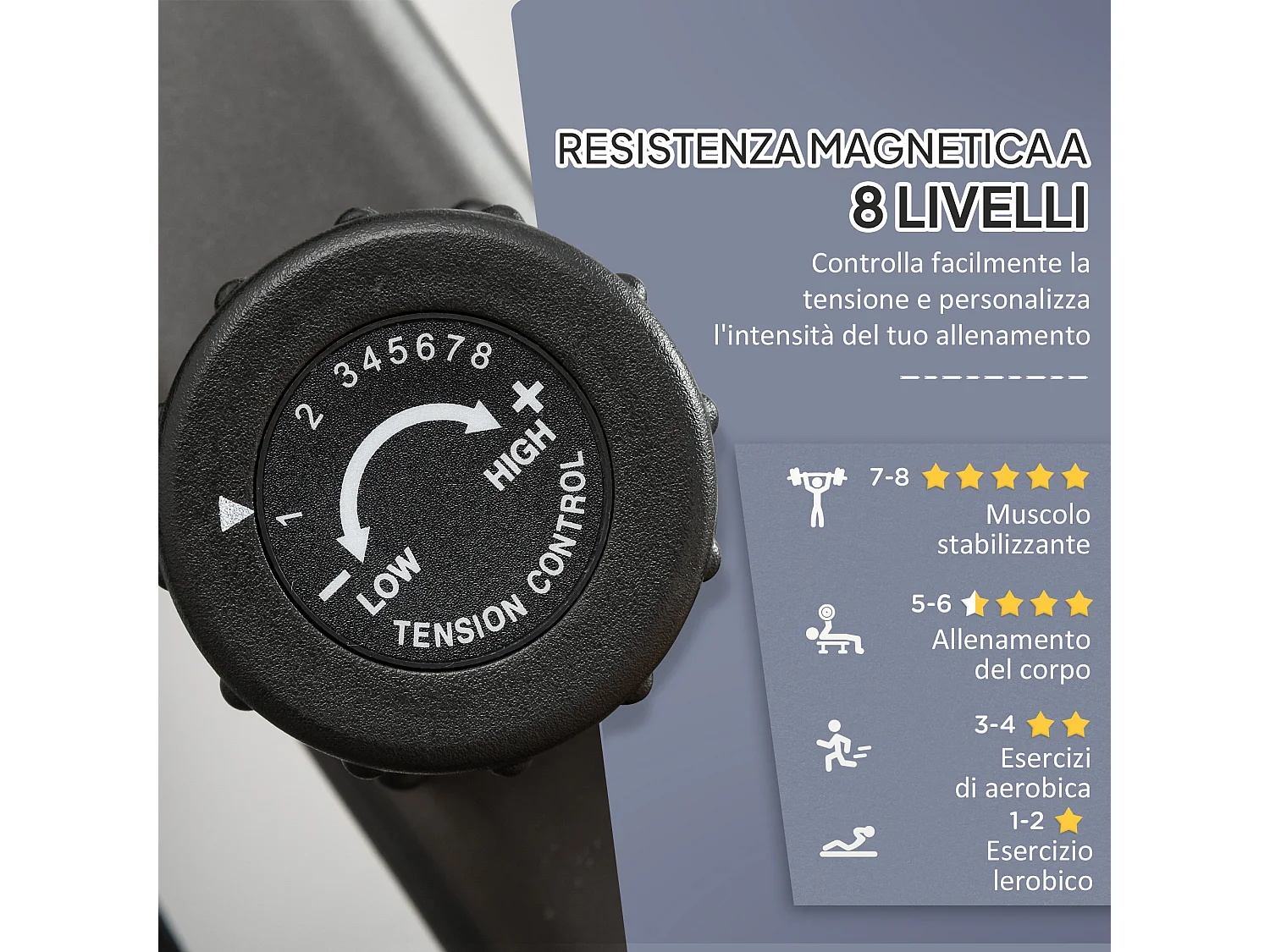 Cyclette orizzontale magnetica sedile regolabile ed elastici braccia